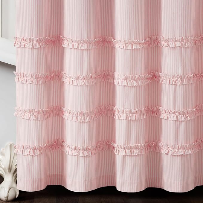 Lush Decor Vintage Stripe Yarn Dyed Cotton Shower Curtain, 72" x 72", Black