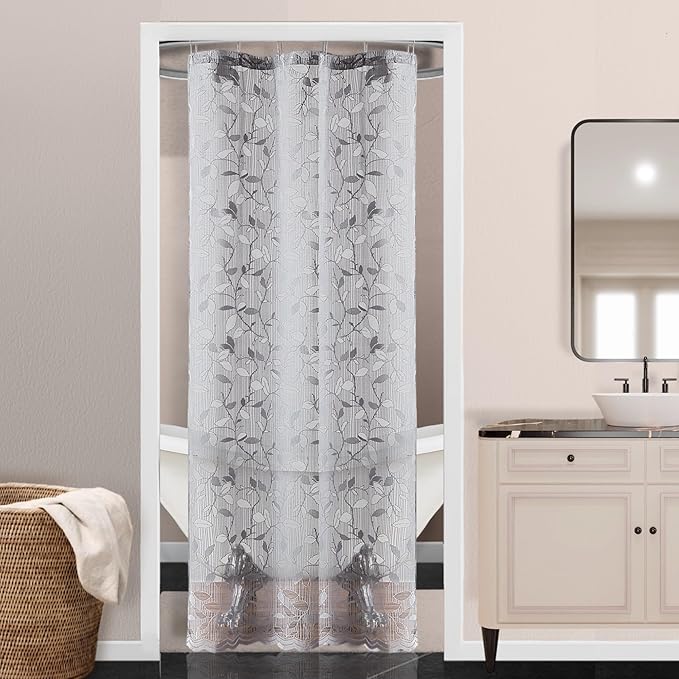 Warm Home Designs Small Gray Lace Shower Curtain with Rustic Leaf Pattern. 36 x 72 Inch Farmhouse Stall Shower Curtain Creates Beautiful and Elegant Decor. GR Grey 36"