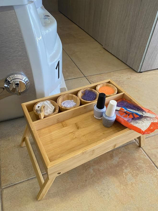 Pedicure Spa Tray with Legs Made with Bamboo 31cm x 21cm x 5cm (Legs 13.5cm)