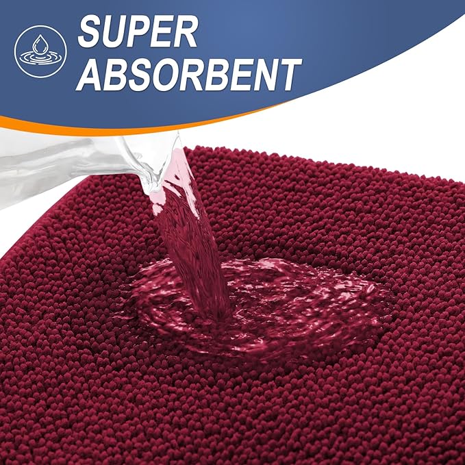 OLANLY Thick PU Foam Bath Mat Rug 24x16, Extra Soft Absorbent Bathroom Rug, Quick Dry Bath Mats, Non-Slip, Machine Washable Carpet for Bathroom, Tub and Shower, Home Decor Accessories, Burgundy