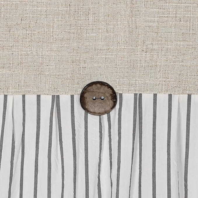 DOSLY Ides Farmhouse Shower Curtain, Beige and Gray Stripe, Button Curtain, Linen and Cotton Woven Fabric, Rustic Charm Country Chic Style, 72x78 in