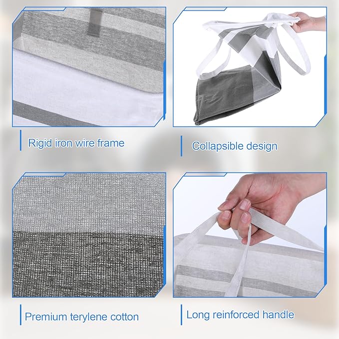 4 Pcs 75L Large Laundry Basket, Freestanding Waterproof Laundry Hamper Collapsible Clothes Basket with Easy Carry Handles Collapsible Clothes Organizer for Bedroom Bathroom Dorm Family, Grey
