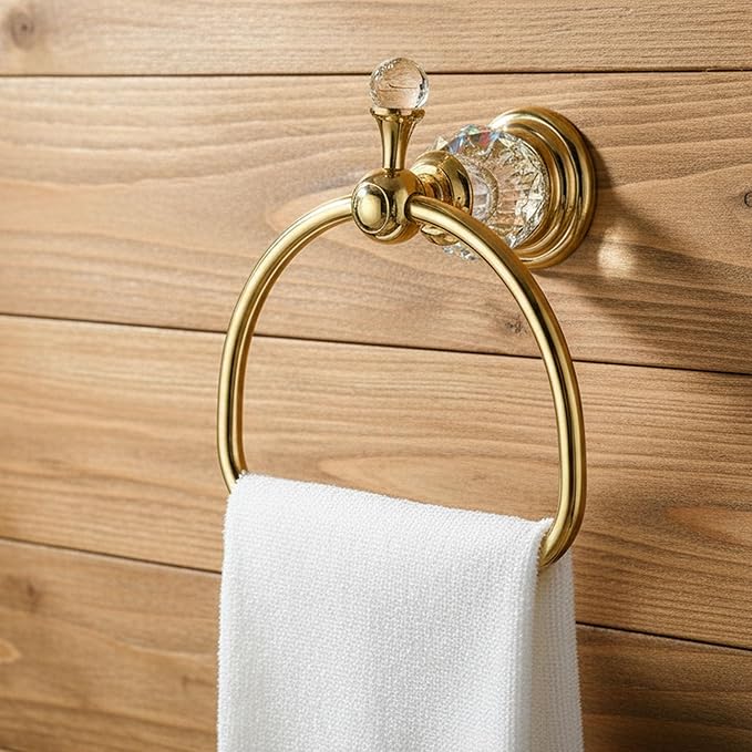 Crystal Towel Ring,Gold Hand Towel Holder Bathroom,Polish Gold Hand Towel Ring Round Towel Holder Wall Mounted Bathroom Accessories