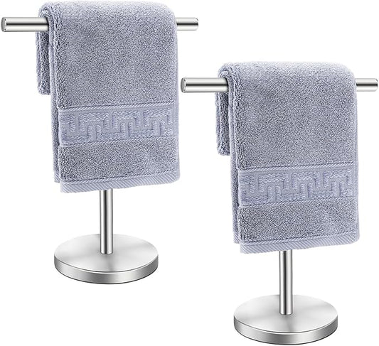 T-Shape Bath Hand Towel Holder Stand, Stainless Steel Free Standing Hand Towel Rack, for Bathroom Kitchen & Countertop, Silver, 2 Pack