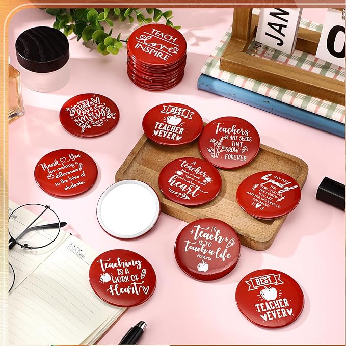 Geelin 20 Pcs Teacher Appreciation Gifts Bulk Mini Compact Makeup Mirrors Gift for Teacher Appreciation Week Graduation Team Group(Red Bottom)