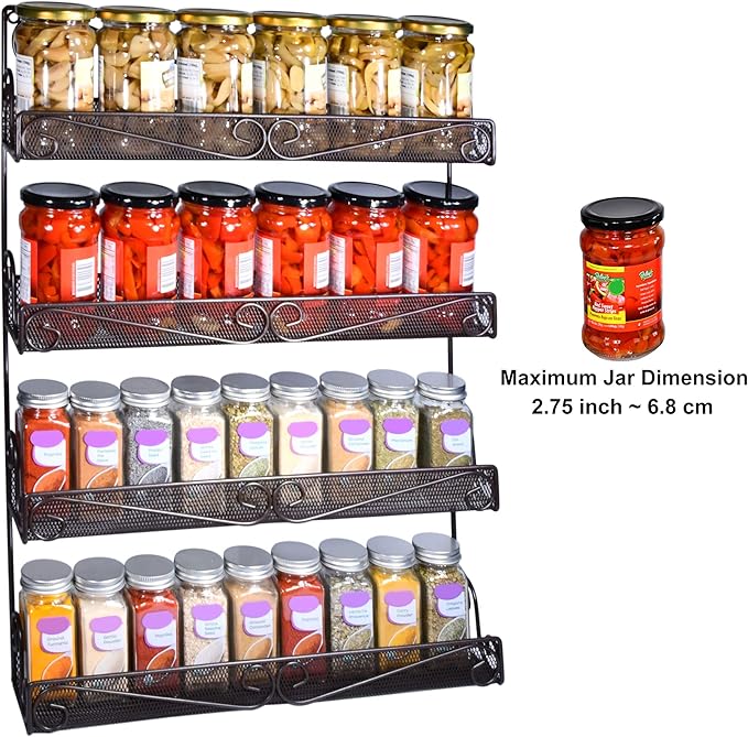 AMT 4 Tier Nail Rack, Pack Metal Wall Mount Organizer, Essential Oils Organizer, Pantry Cabinet Door Shelf Storage. Hanging Display for Spice Jars, Sauces, Cosmetic Beauty Bottles
