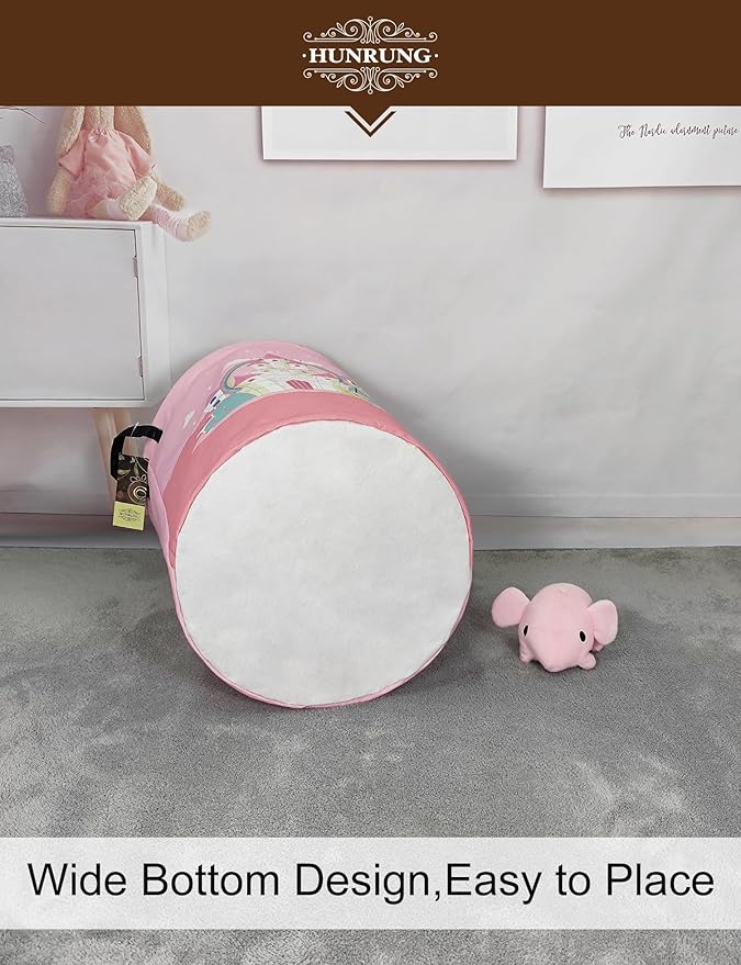 HUNRUNG Laundry Hamper,Large Canvas Fabric Lightweight Storage Basket Toy Organizer Dirty Clothes Collapsible Waterproof for College Dorms(Pink Castle)