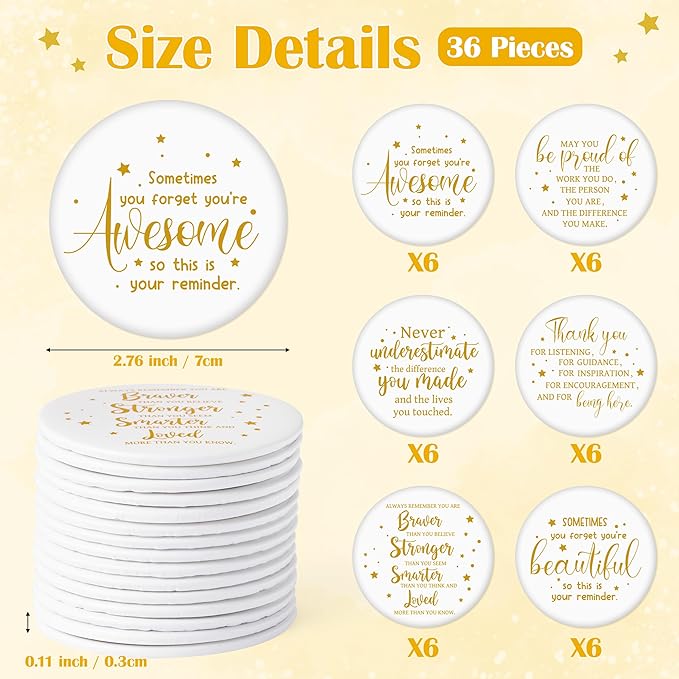 Y1tvei Inspirational Compact Mirror Bulk - 36Pcs White Gold Mini Portable Round Pocket Purse Makeup Mirrors, Sometimes You Forget You're Awesome Gift for Women Lover Coworker Friends Party Favors