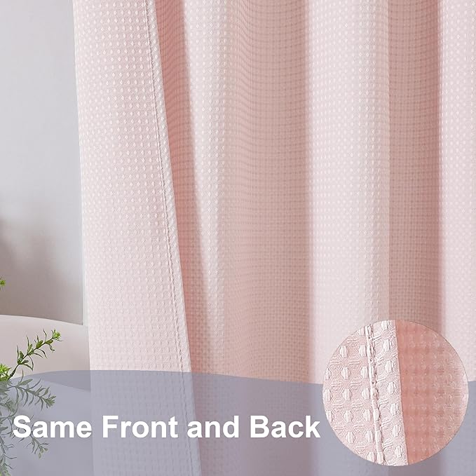 OWENIE Blush Shower Curtain, Waffle Weave Heavy Fabric Shower Curtain for Bathroom, Waterproof Thick 420G/M Textured Soft Elegant Luxury Hotel Spa Bath Curtains, Machine Washable, Blush, 72W x 72L