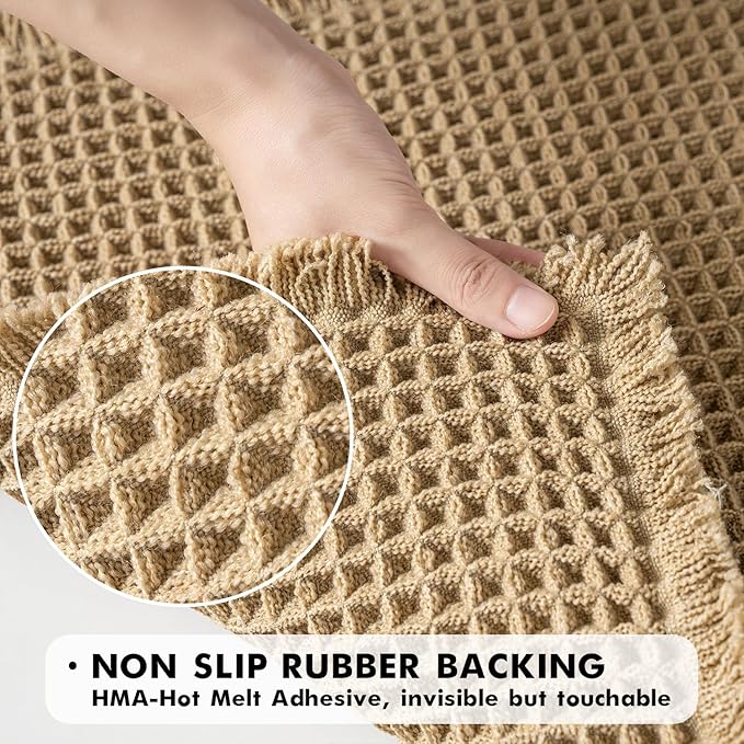 MIULEE Set of 2 Waffle Bathroom Rugs, Boho Bath Rugs Non Slip Washable, Super Absorbent Bath Mats, Ultra Soft Rubber Backed Shower Mats for Bathroom Floor, Tub and Shower, Brown, 20x32 Inch