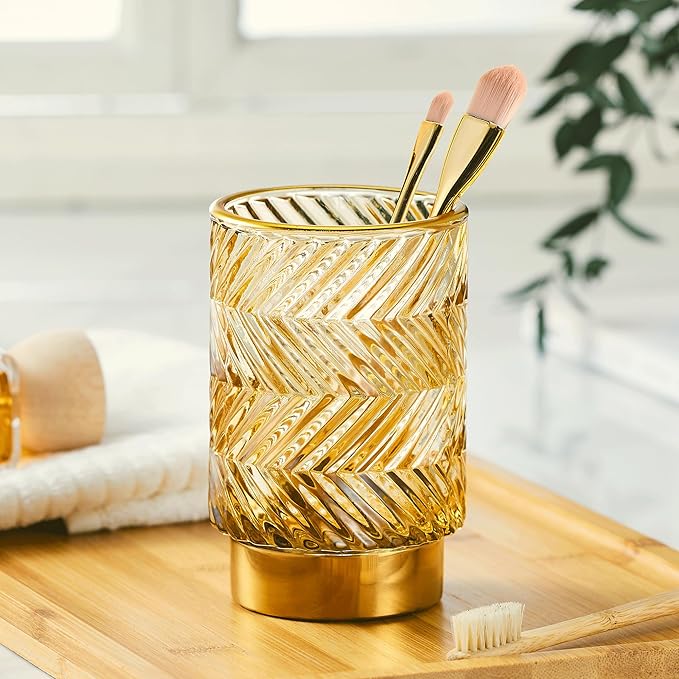 Makeup Brush Holder Organizer,Toothbrush Holders,Desk Pen Pencil Holder,Multifunctional Vintage Glass Brush Cup???A40-2-US???