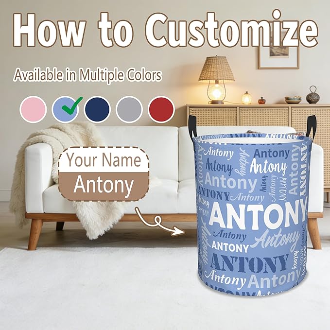 Custom Name Laundry Basket, Personalized Collapsible Laundry Hamper with Name for Bathroom Bedrooms, Customized Dirty Clothes Hamper Storage Basket Gifts for Kids Boys Girls Baby Men Women