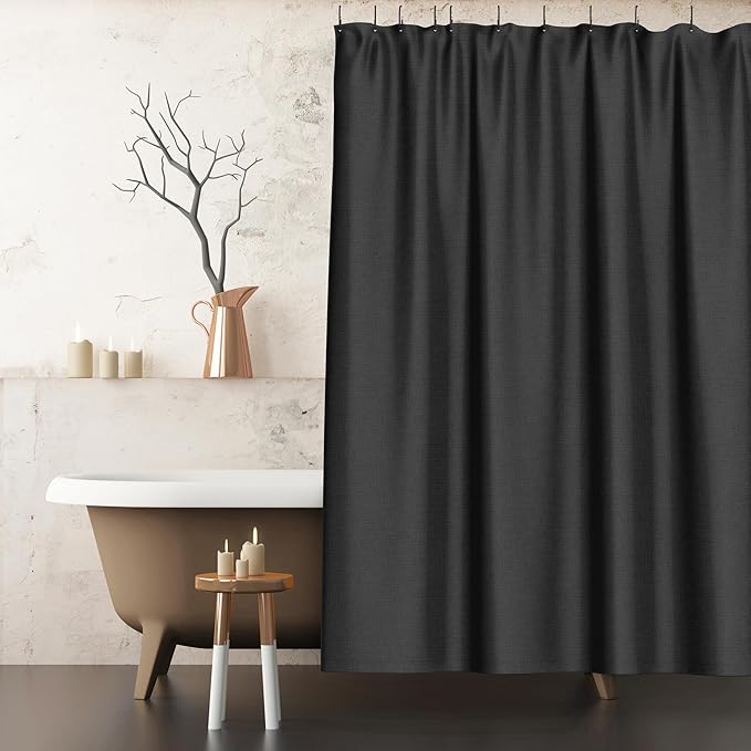 Luxurious Cotton Blend Shower Curtain - Spa Quality Bathroom Essential with Buttonhole Loops, Easy to Install & Clean, 72x72 inch, Home Spa Collection (Charcoal)