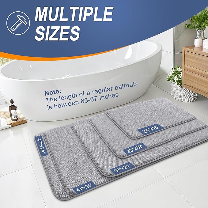 OLANLY Thick Memory Foam Bath Mat Rug 35x24, Extra Soft Absorbent Bathroom Rug, Quick Dry Bath Mats, Non-Slip, Machine Washable Carpet for Bathroom, Tub and Shower, Home Decor Accessories, Grey