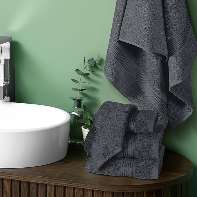 Elvana Home Ultra Soft 6 Pack Cotton Towel Set, Contains 2 Bath Towels 28x55 inch, 2 Hand Towels 16x24 inch & 2 Wash Coths 12x12 inch, Ideal Everyday use, Compact & Lightweight - Charcoal Grey