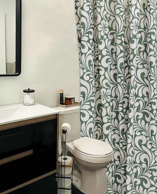 Farmhouse Green Floral Shower Curtain - 72x72 Inches, Cotton Blend Fabric, Breathable & Washable, for Bathroom Decor (Hooks/Liner Not Included)