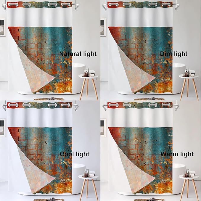 Shrahala Abstract Grunge Color No Hooks Shower Curtain with Snap in Liner Set, Solid Colored Pink Bathroom Décor Polyester Fiber Waterproof for Stall Bathtubs 54 X 80 in