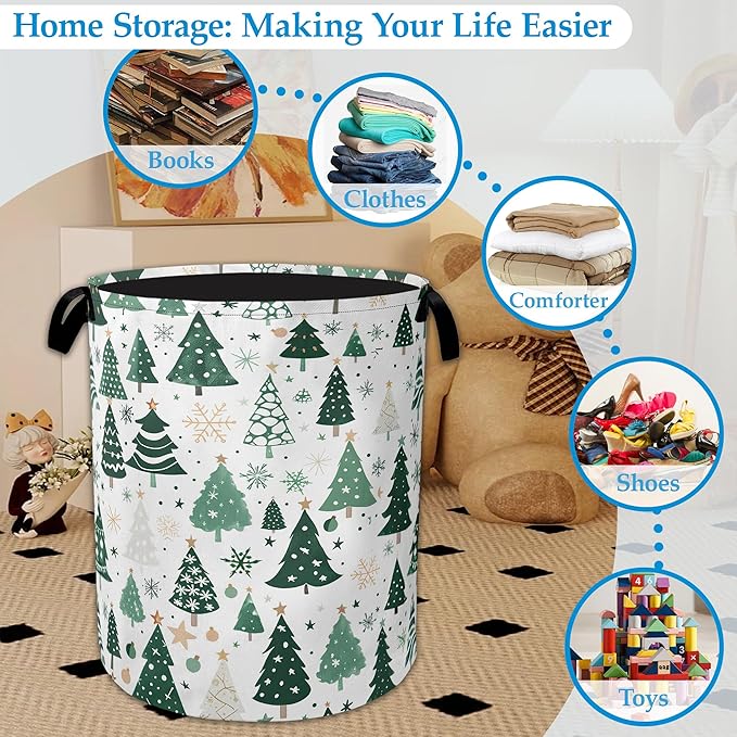 Christmas Tree Laundry Basket Woodland Collapsible Laundry Hamper Clothes Toy Storage Bin for Bathroom Bedroom Room Decor 16" X 20.8"