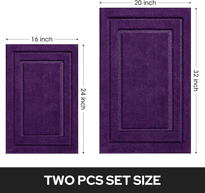 HOMEIDEAS Purple Bathroom Rugs Sets, 2 Piece Super Soft and Absorbent Non Slip Microfiber Machine Washable Bath Mats for Purple Bathroom Decor, 20" x 32" + 16" x 24"