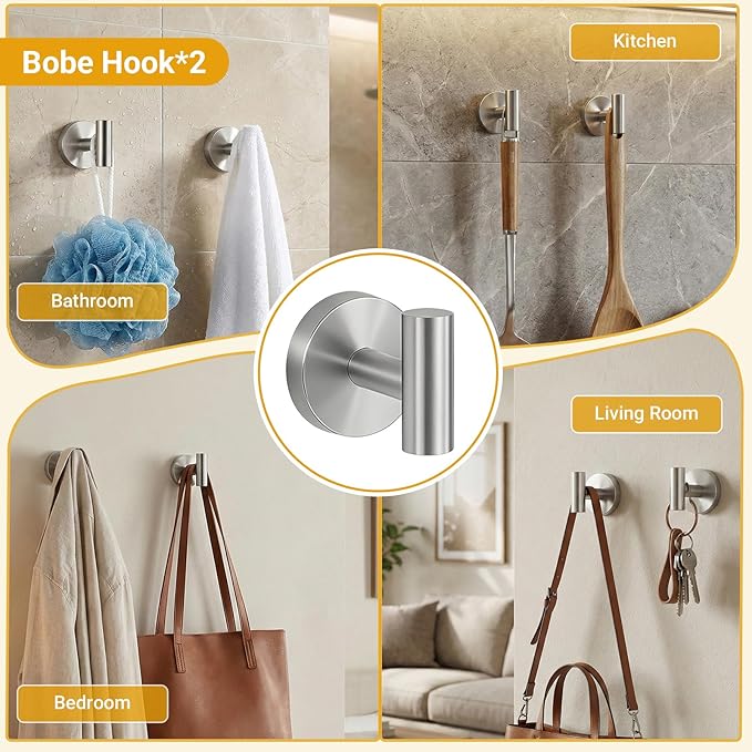5 Piece Bathroom Towel Bar Set - SUS304 Stainless Steel Brushed Nickel Bath Towel Holder, 16 Inch Towel Racks for Bathroom Wall Mounted, Bathroom Hardware Accessories Set