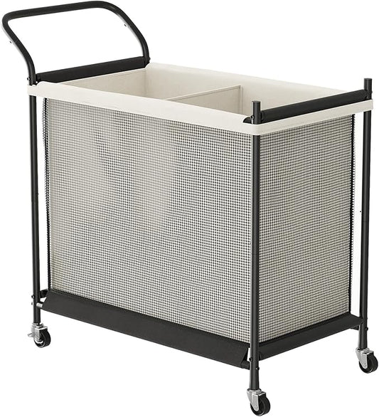 Laundry Hamper with Wheels - 2 Section Laundry Basket 160L, Removable Washable Bags, Height-Fitted Rolling Laundry Cart for Laundry Room & Bedroom