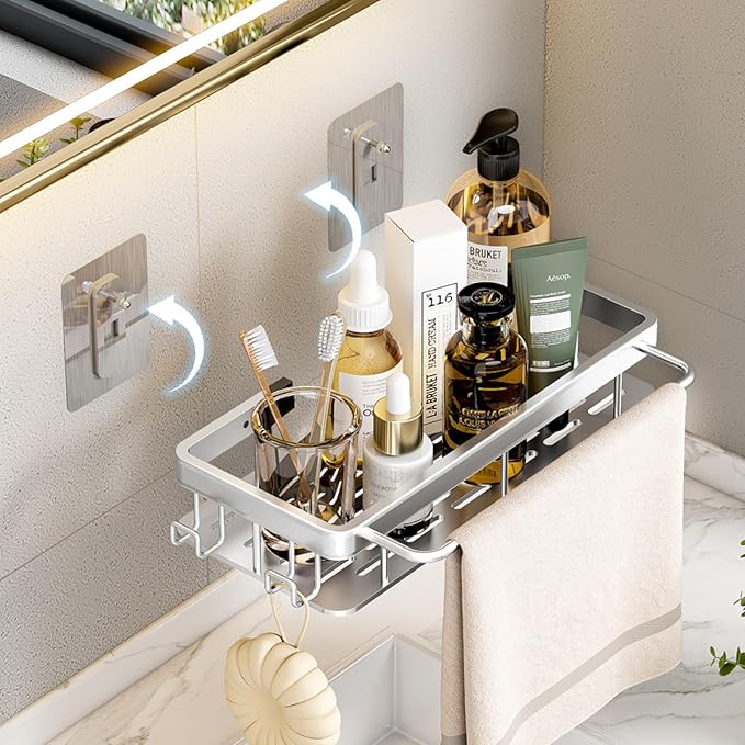 Storage Shelves, Bathroom washbasin Storage, Double Thickened Patch Square Basket (with Hook and Rod)