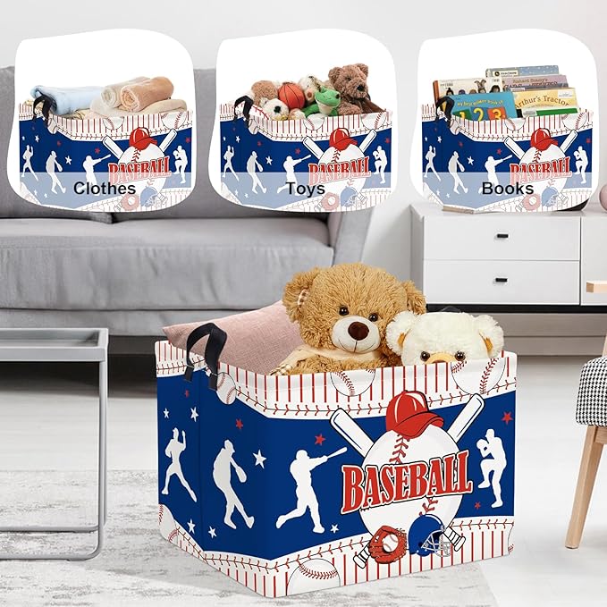 Sports Balls Laundry Hamper Collapsible Clothes Storage Basket Large Laundry Basket for Parent Bathroom/Bedroom, Baseball, 36L