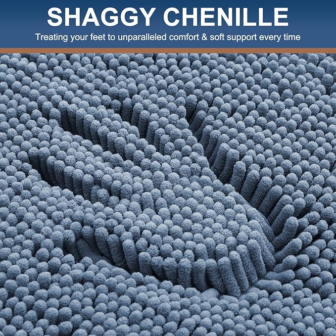 Smiry Luxury Chenille Bathroom Rugs 47x24, Extra Soft and Absorbent Shaggy Bath Mat, Machine Washable, Non-Slip Plush Carpet Runner for Tub, Shower, and Floor, Home Decor Accessories, Grayish Blue