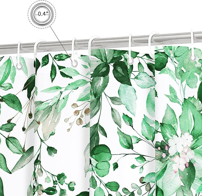 Gibelle Small Stall Shower Curtain 36 x 72, Narrow Emerald Green Floral Shower Curtain for Bathroom, Watercolor Plant Eucalyptus Leaves Fabric Shower Curtain Set