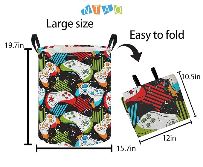 NTAOHAMPER Laundry Hamper,Laundry Basket,Baby Nursery Hamper,Waterproof Storage Bin,Clothes Organizer Basket,Room Decor(Game)