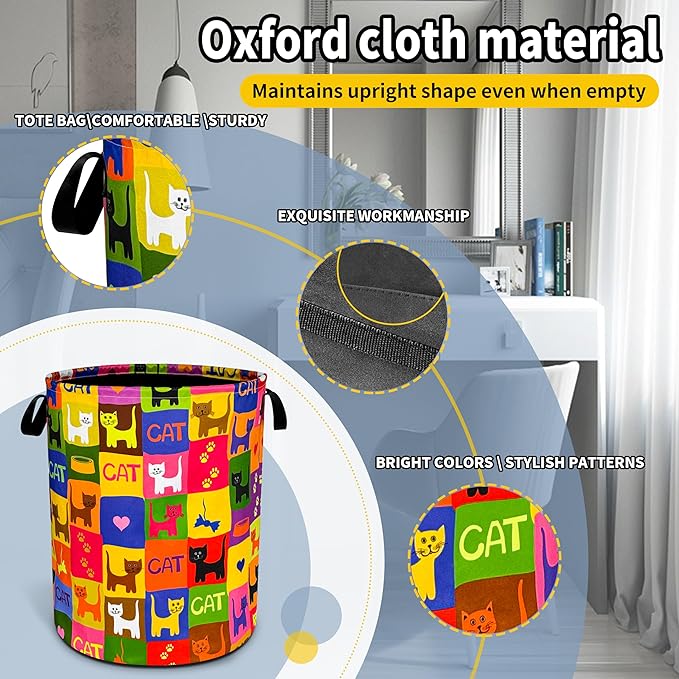 NUTAINLA Cute Cat Laundry Basket Funny Pet Foldable Oxford Cloth Funny Tote Bag Laundry Hamper Clothes Storage Bucket Toy Organizer For Bathroom/Laundry Storage/Bedroom 18.9x16.5 Inch