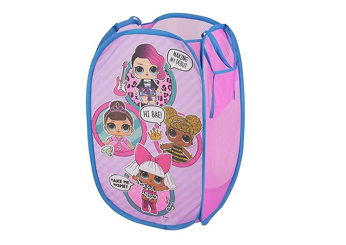 LOL Surprise Pop Up Laundry Hamper,Pink Kids Clothes Storage with Durable Carry Handles, 21" H x 13.5" W x 13.5" L