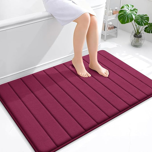 OLANLY Memory Foam Bath Mat 44x32, Super Soft Absorbent Bathroom Rugs, Quick Dry, Machine Washable Shower Floor Rugs, Bathmat Carpet, Bathroom Home Decor Accessories, Burgundy