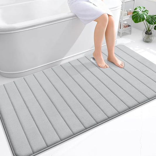 OLANLY Memory Foam Bath Mat 59x35, Super Soft Absorbent Bathroom Rugs, Quick Dry, Machine Washable Shower Floor Rugs, Bathmat Carpet, Bathroom Home Decor Accessories, Light Gray