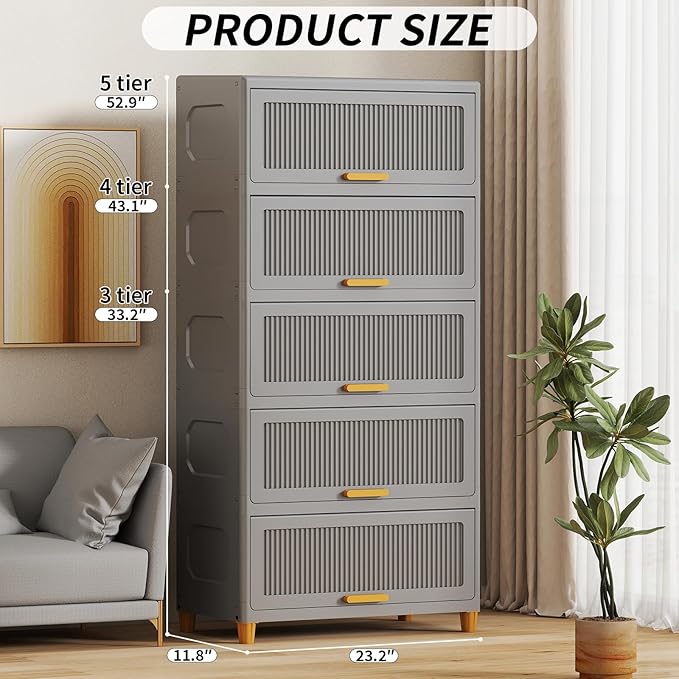 4 Tier Large Storage Bins with 1 Lid, 204QT Closet Organizers and Storage, Drawers Flip Open Plastic Containers for Living Room, Office, Dorm (4 Tiers)