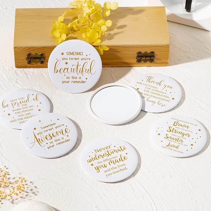 Y1tvei Inspirational Compact Mirror Bulk - 36Pcs White Gold Mini Portable Round Pocket Purse Makeup Mirrors, Sometimes You Forget You're Awesome Gift for Women Lover Coworker Friends Party Favors