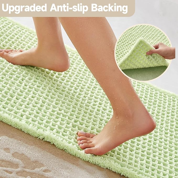 Waffle Bath Mat, Boho Bathroom Rugs Non Slip Washable Super Absorbent Quick Dry Cute Bath Mat Farmhouse Bathroom Decor, 24"x16" Pale Green