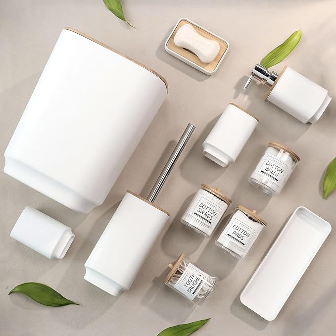 Bathroom Accessories Set,White Bathroom Set,22 Pieces Bathroom Accessory Set with Shower Curtain,Trash Can for Bathroom Accessories Décor and Home Gifts