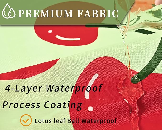 Anybar Fabric Shower Curtain Cute Floral Cherry Curtains Waterproof Soft Polyester Bathroom Curtain- Decorative Washable Privacy Cloth Long Shower Curtain for Bathroom Hotel (72x78inch) Green