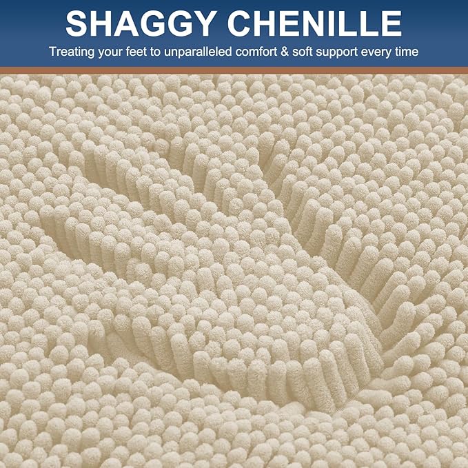 Smiry Luxury Chenille Bathroom Rugs 30x20, Extra Soft and Absorbent Shaggy Bath Mat, Machine Washable, Non-Slip Plush Carpet Runner for Tub, Shower, and Floor, Home Decor Accessories, Sand