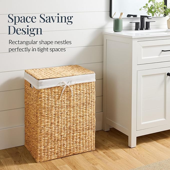 Best Choice Products Large Laundry Hamper w/Lid, Handwoven Laundry Basket, w/Removable Liner & Built-in Handles for Bathroom, Bedroom & Laundry Room, 26 Gal - Natural