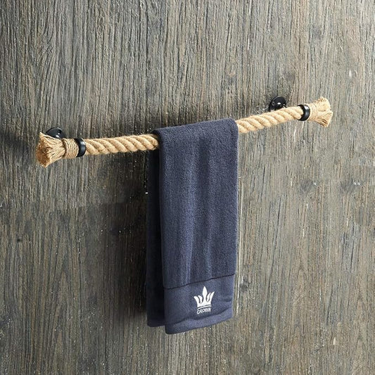 YJ YANJUN Nautical Towel Bar Black Nautical Accessories for Bathroom Nautical Bathroom Decor Rope Towel Racks for Bathroom Wall Mounted