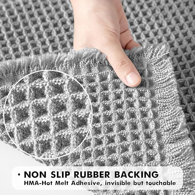 MIULEE Set of 2 Waffle Bathroom Rugs, Boho Bath Rugs Non Slip Washable, Super Absorbent Bath Mats, Ultra Soft Rubber Backed Shower Mats for Bathroom Floor, Tub and Shower, Light Grey, 18x30 Inch