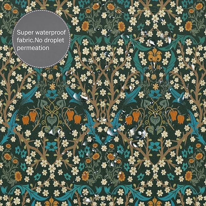 Mid Century Vintage Daisy Fabric Shower Curtain,Green Garden Flower William Morris Abstract Art Hotel Quality,Machine Washable,84L x72W for Bathroom.