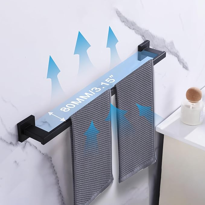 LANC 32-Inche Long Towel Bar for Bathroom Wall Mounted Matte Black Bath Towel Rack Stainless Steel Towel Rod for Kitchen Square Towel Holder Towel Rail Towel Hanger, A9010MB-L8