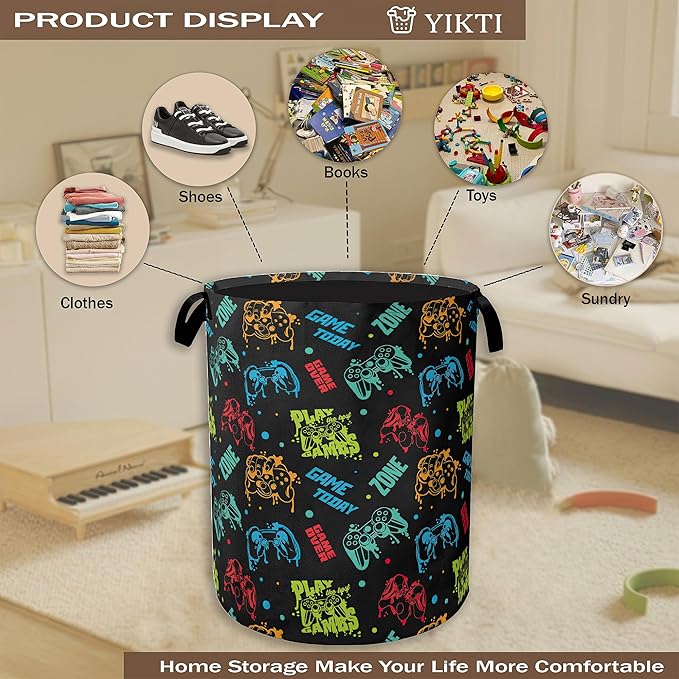 Game Contaroller Laundry Hamper,Boys Gaming Collapsible Laundry Baskets,Waterproof Oxford Cloth Laundry Room Organization for Bedroom,Bathroom,Nursery,16x20 Inch