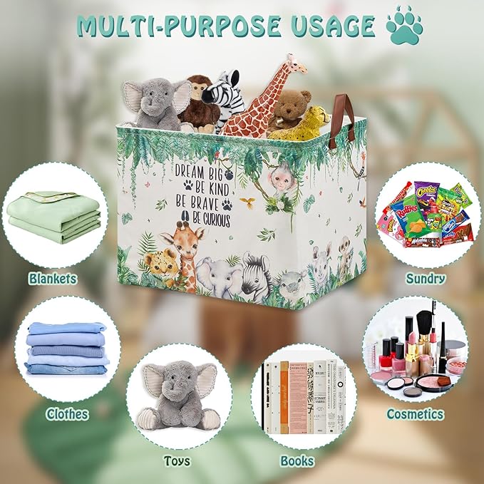 Jungle Nursery Decor Basket 36L Woodland Forest Animal Baby Gift Basket Safari Giraffe Lion Elephant Nursery Hamper Kid Monkey Rhino Storage Toy Bin Hippo Meerkat Clothes Book Toy Organizer Box