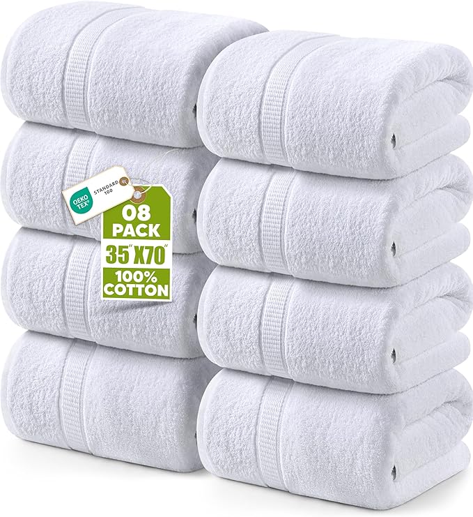 Utopia Towels - Luxurious Jumbo Bath Sheet 8 Piece - 600 GSM (35X70 Inches) 100% Ring Spun Cotton - Highly Absorbent and Quick Dry Extra Large Bath Towel - Super Soft Hotel Quality Towel (White)