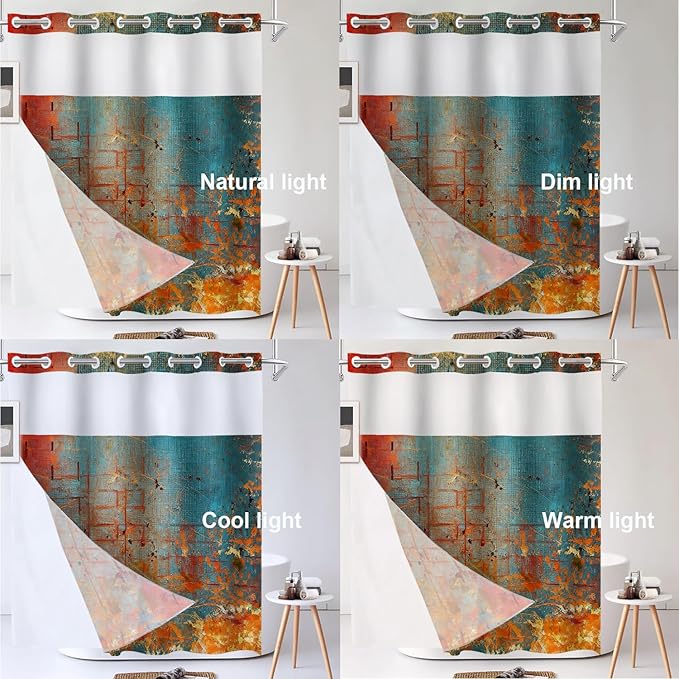 Shrahala Abstract Grunge Color No Hooks Shower Curtain with Snap in Liner Set, Solid Colored Pink Bathroom Décor Polyester Fiber Waterproof for Stall Bathtubs 71 X 86 in
