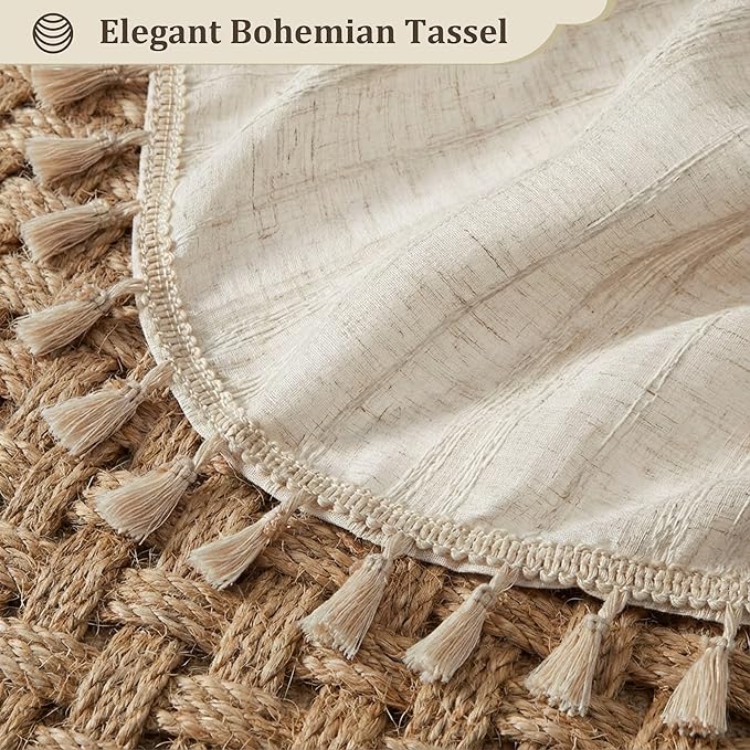 Neutral Linen Shower Curtain Beige Boho Shower Curtain for Bathroom Rustic Striped French Country Shabby Chic Shower Curtains, 72” x 72“